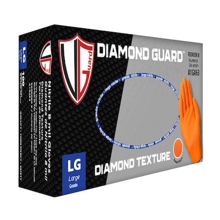 Vanguard Safety VGuard, Disposable Gloves, 8 mil Palm, Nitrile, Powder-Free, XL, 100 PK, Orange A1GA64